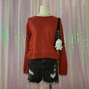 burnt orange / red lace up crewneck cropped sweatshirt
